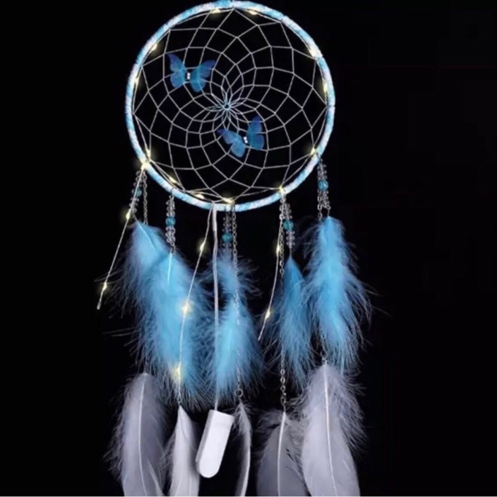 Blue light up Feather Dreamcatcher with Butterfly Accents
